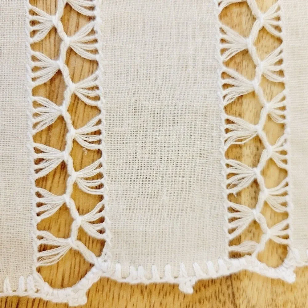 Handmade Vintage Drawd Thread Work Tablecloth Linen Table Runner